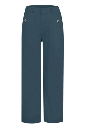 French Blue wide-leg utility denim trousers with button detail