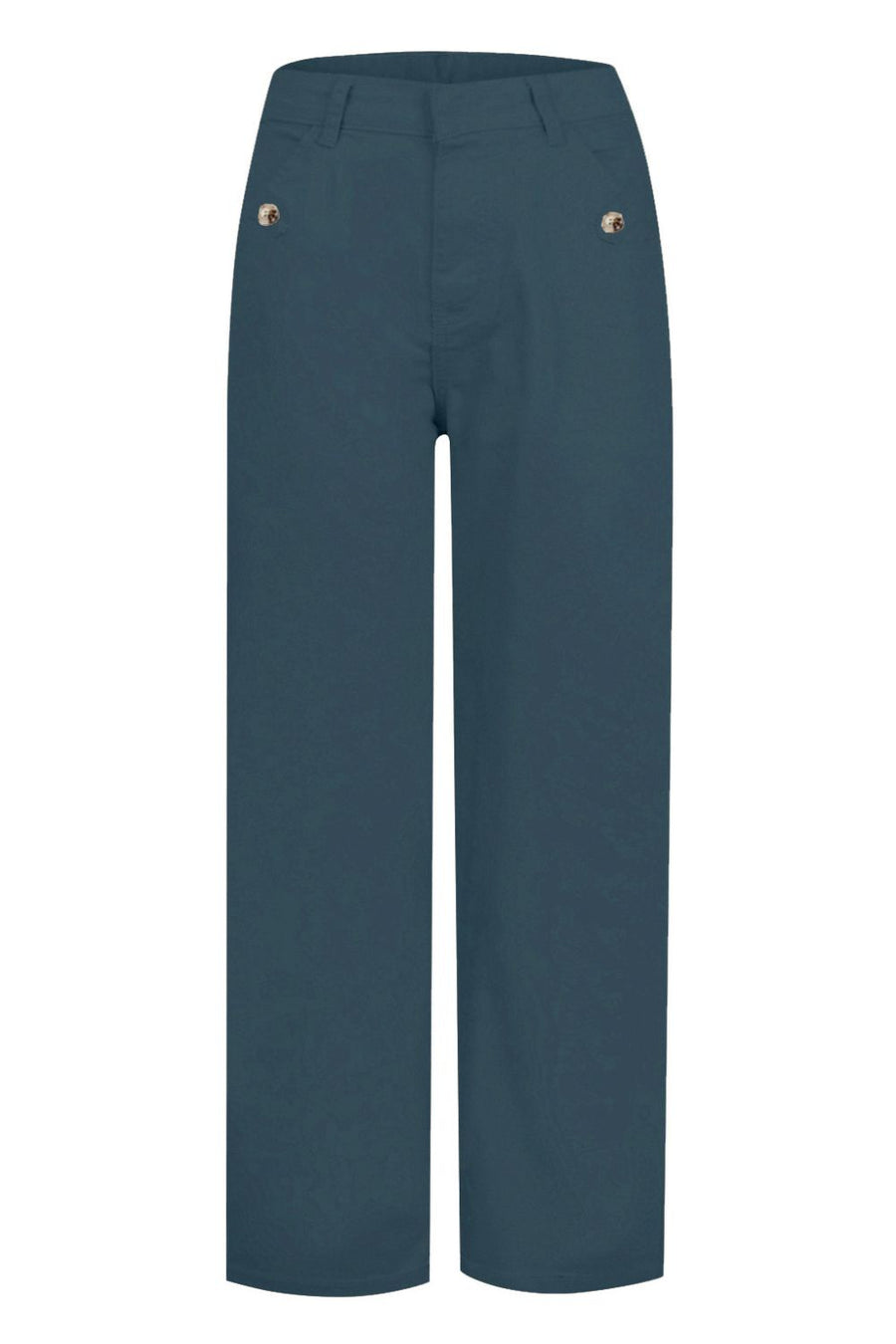 French Blue wide-leg utility denim trousers with button detail