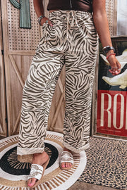 wide-leg pants featuring zebra-print in Mocha with 100% polyester Care instructions: Machine wash cold texture