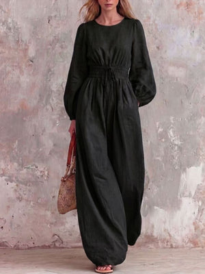Black relaxed jumpsuit with round neck