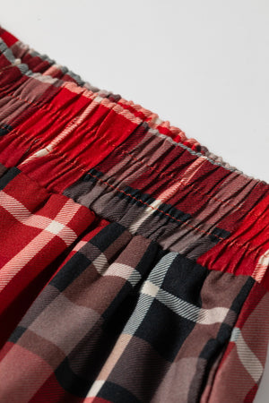 pants featuring plaid in Burgundy with 100% polyester Care instructions: Machine wash cold texture
