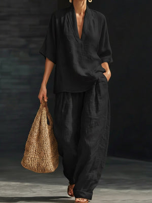 resort pajama set in Blue with deep v-neck