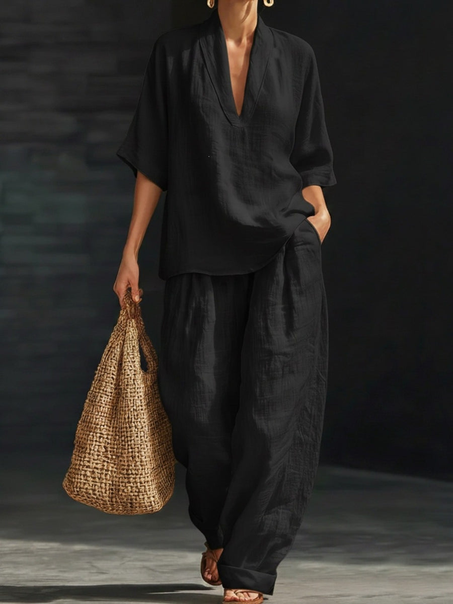resort pajama set in Blue with deep v-neck