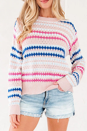 Blush Pink with Striped Geometric Pattern Sweater