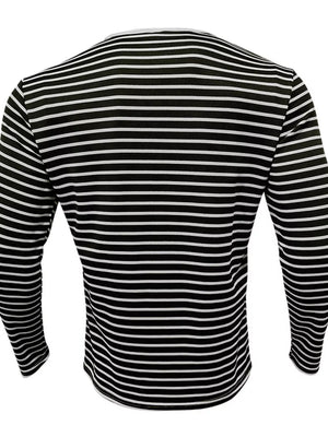Dark Khaki Men's Full Size Striped Long Sleeve Henley T-shirt