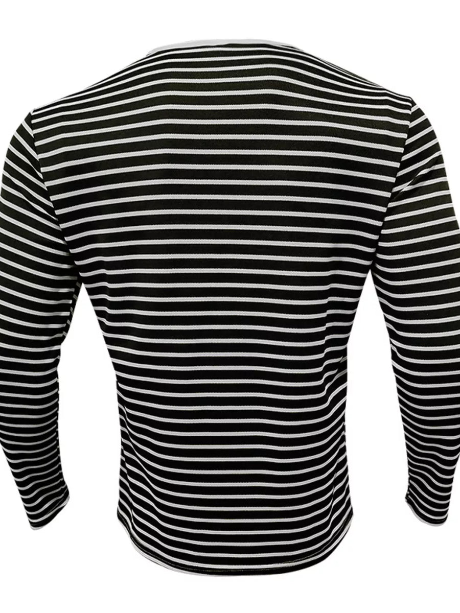 Dark Khaki Men's Full Size Striped Long Sleeve Henley T-shirt