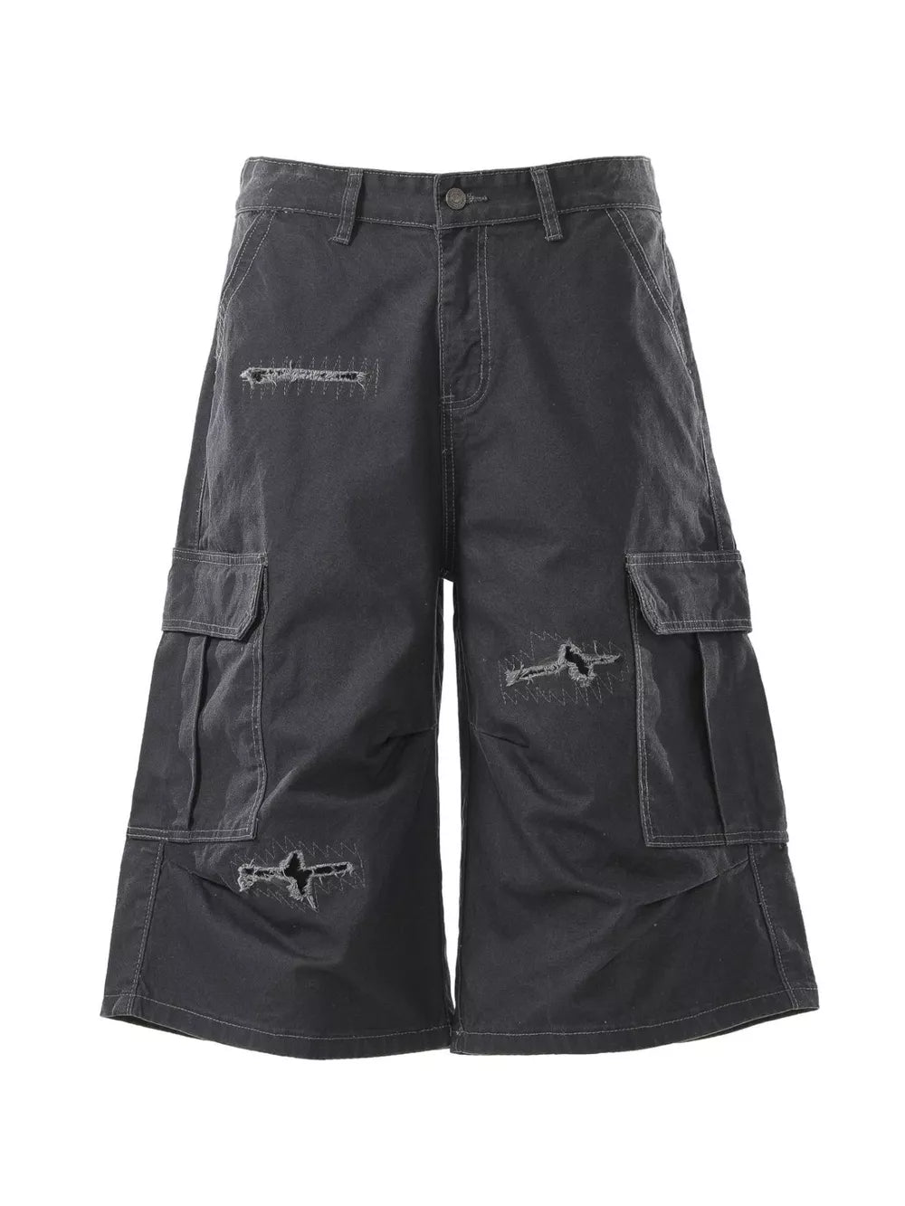 Men's Distressed Cargo Capris in Blue