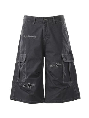 Men's Distressed Cargo Capris in Blue