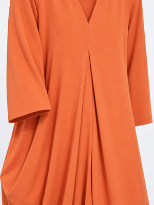 Orange relaxed midi dress with v-neck