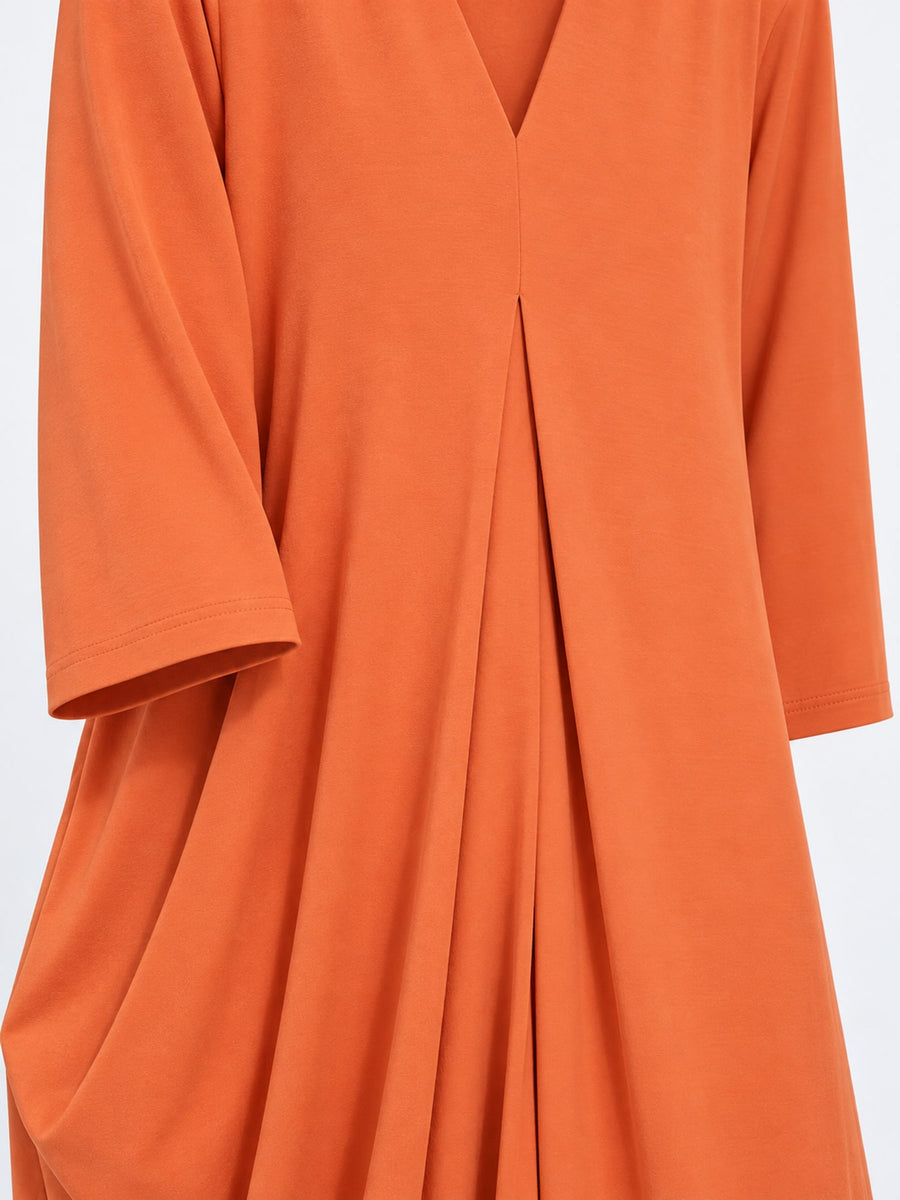 Orange relaxed midi dress with v-neck