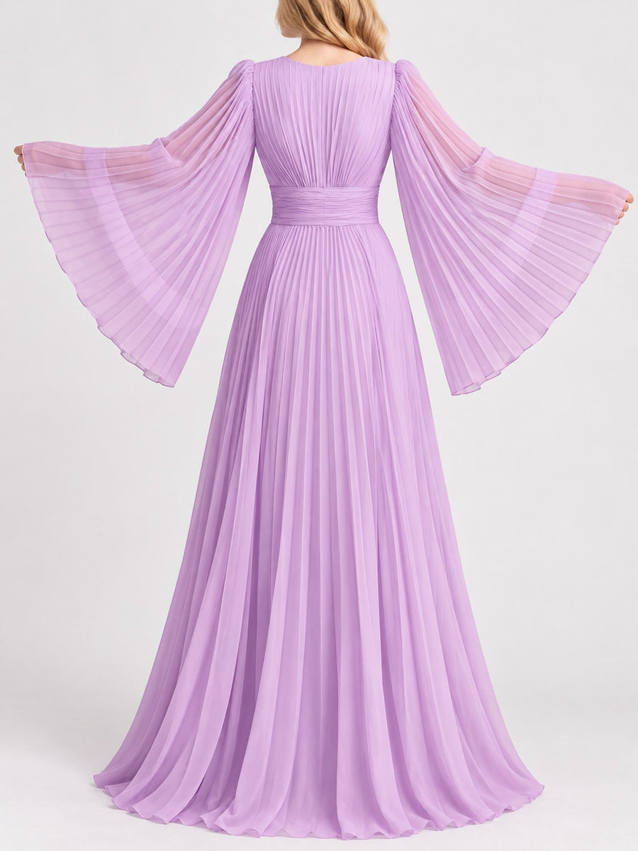 maxi dress in ivory with pleated and pleated