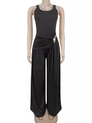lavender jumpsuit with rhinestone and sleeveless