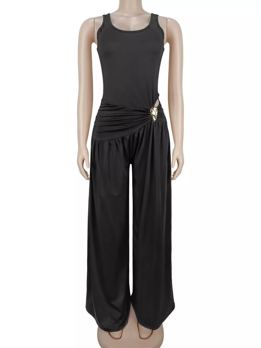 lavender jumpsuit with rhinestone and sleeveless