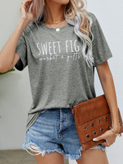 Heather Gray graphic tee with "Sweet Fig market & gifts" text, crew neck, short sleeves.