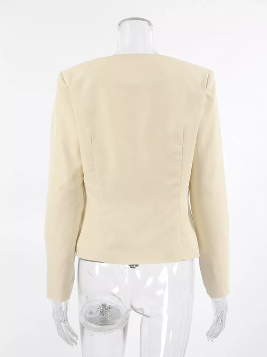 ivory fitted jacket with scoop neck