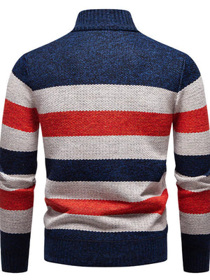 Moss with Men's Plus Size Striped Quarter-zip Sweater in Moss