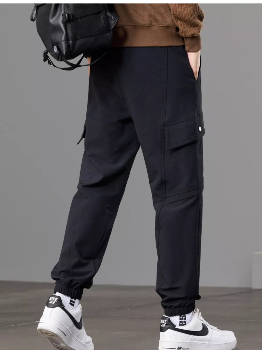 Khaki with Men S Casual Cargo Pants With Drawstring Waist