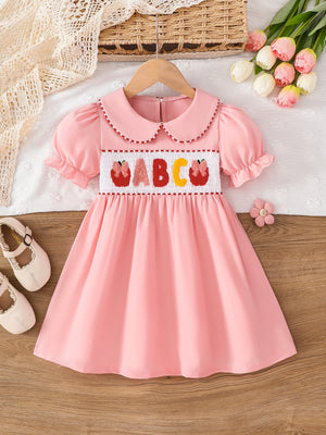 light pink A-line dress with embroidered and peter pan collar