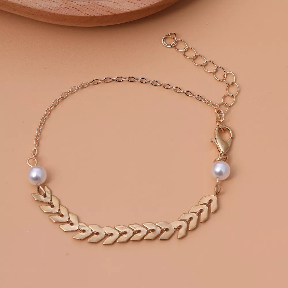 Wheat-spike 18k Gold-plated Faux Pearl Jewelry Set option 6