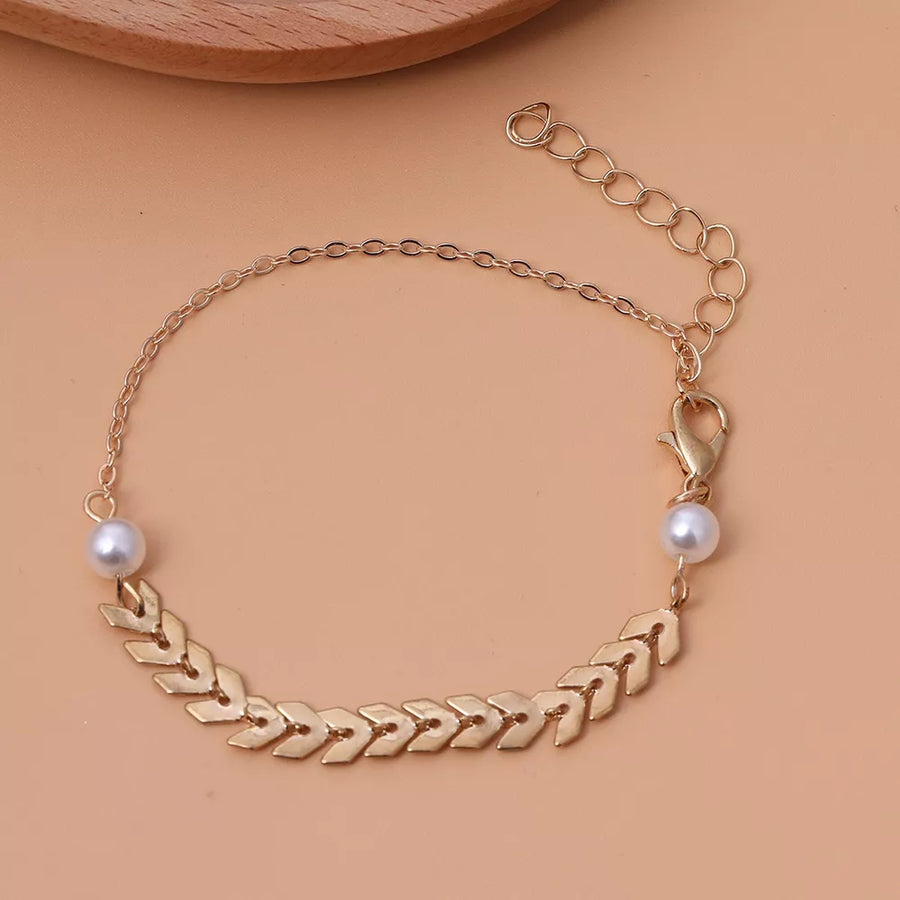 Wheat-spike 18k Gold-plated Faux Pearl Jewelry Set option 6