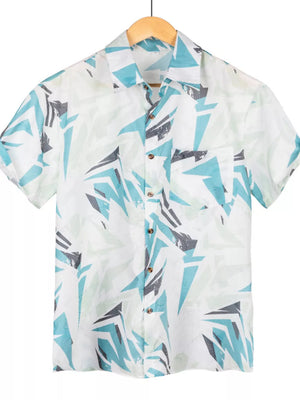 teal button-down shirt featuring buttoned and geometric
