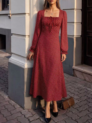 maxi dress in Red with polka dot and tied