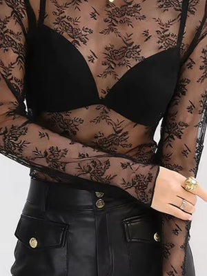 romantic blouse in Black with mock neck
