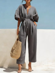 Tie Waist Wide Leg Jumpsuit in Black
