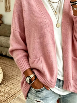 Black Open Front Knit Cardigan With Pockets