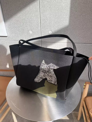 Dog Knit Shoulder Bag in Black