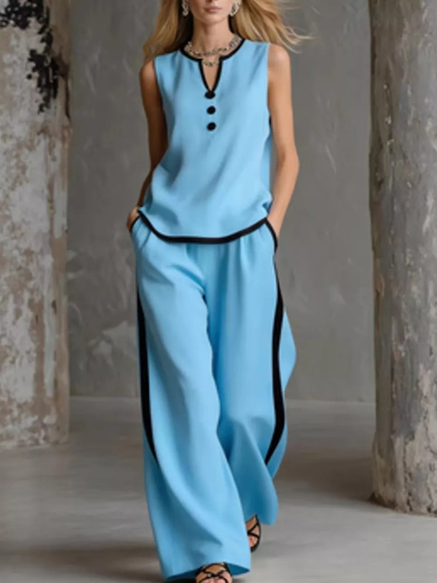 minimalist pajama set in White with v-neck