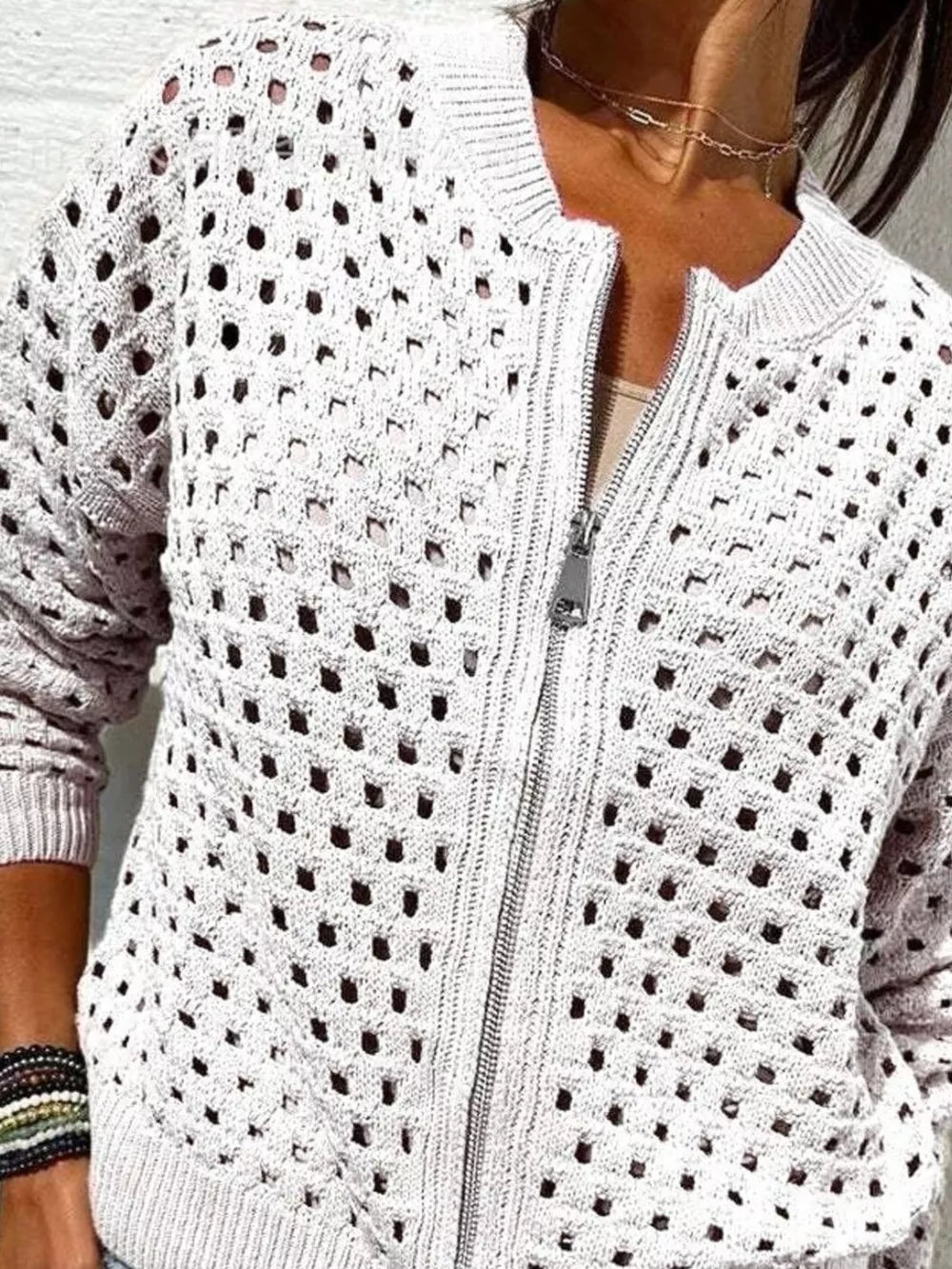 cardigan in Blue with zipper and hip-length