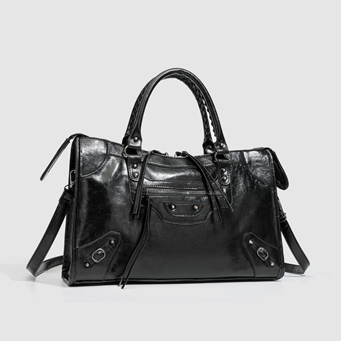 PU Leather Handbag With Top Handle in black with top handle