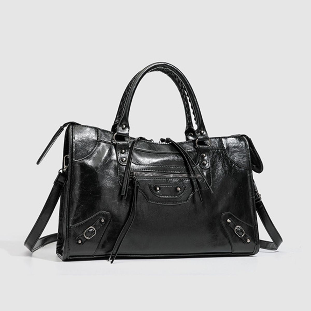 PU Leather Handbag With Top Handle in black with top handle