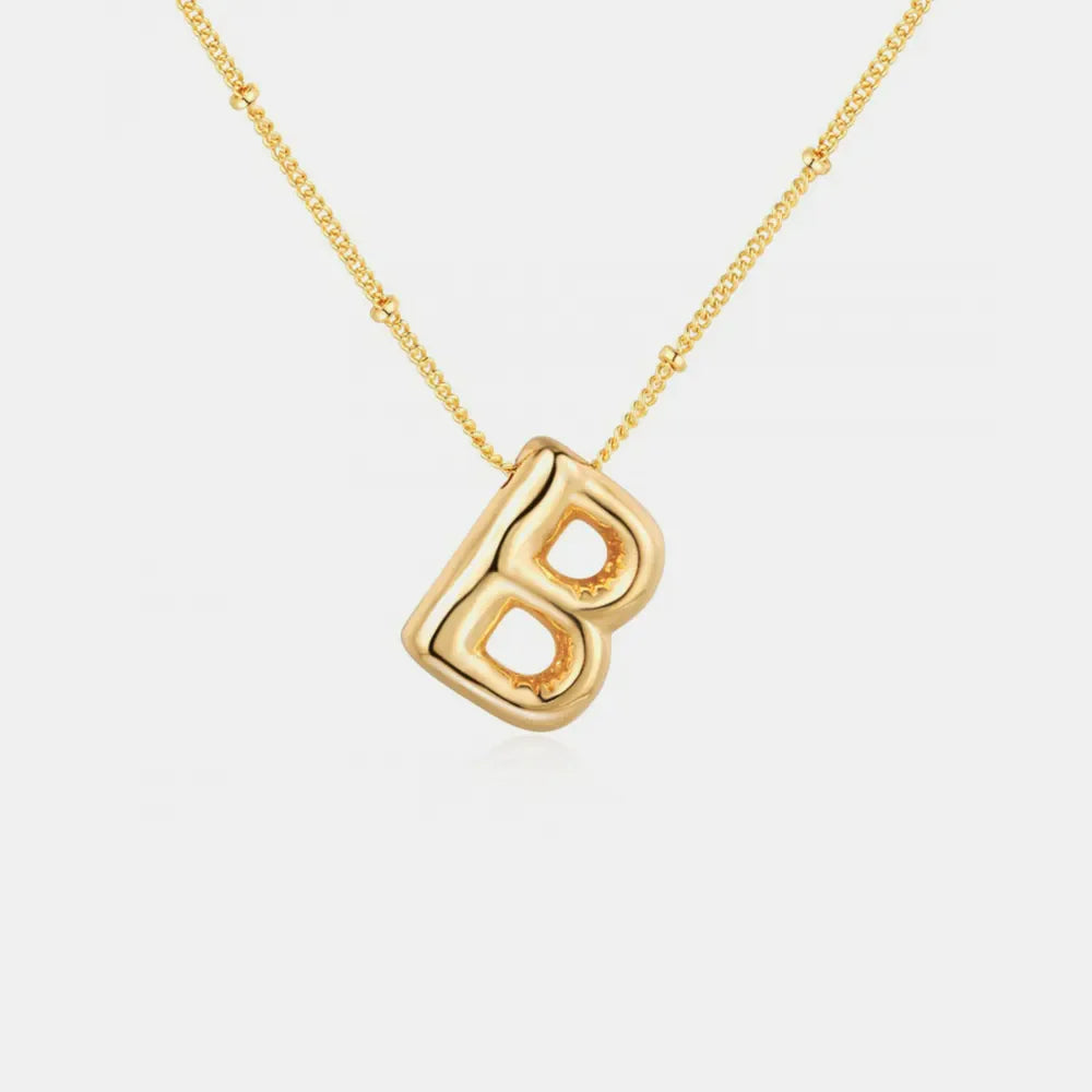 Gold initial B pendant necklace with beaded chain