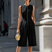 classic jumpsuit in White with round neck