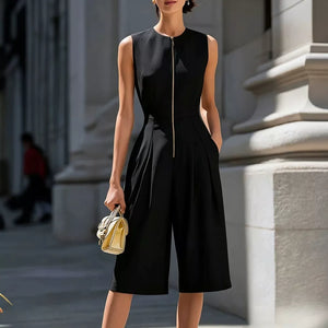 classic jumpsuit in White with round neck