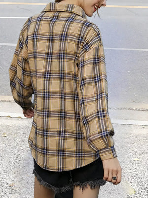 Plaid Button Up Long Sleeve Shirt in Red