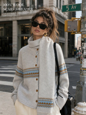 light blue cardigan featuring buttoned and geometric