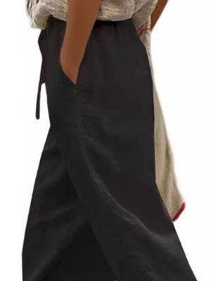 Black relaxed fit maternity pants with drawstring and pockets