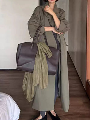 Dark Gray oversized trench coat with collared
