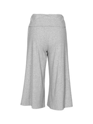 Light gray relaxed wide leg capris with a comfortable fold-over waistband.
