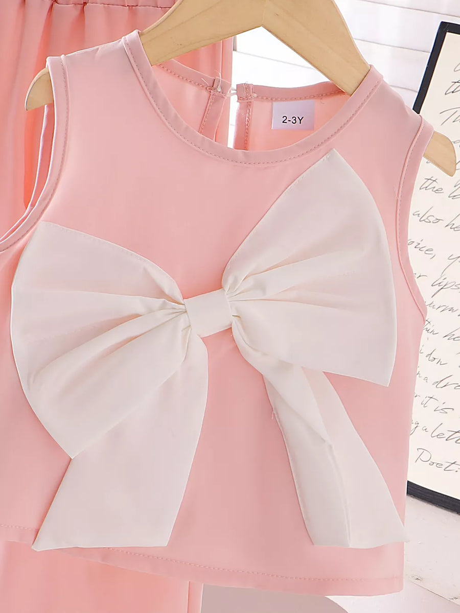 Pink with Children's Bow Tank And Pants Set