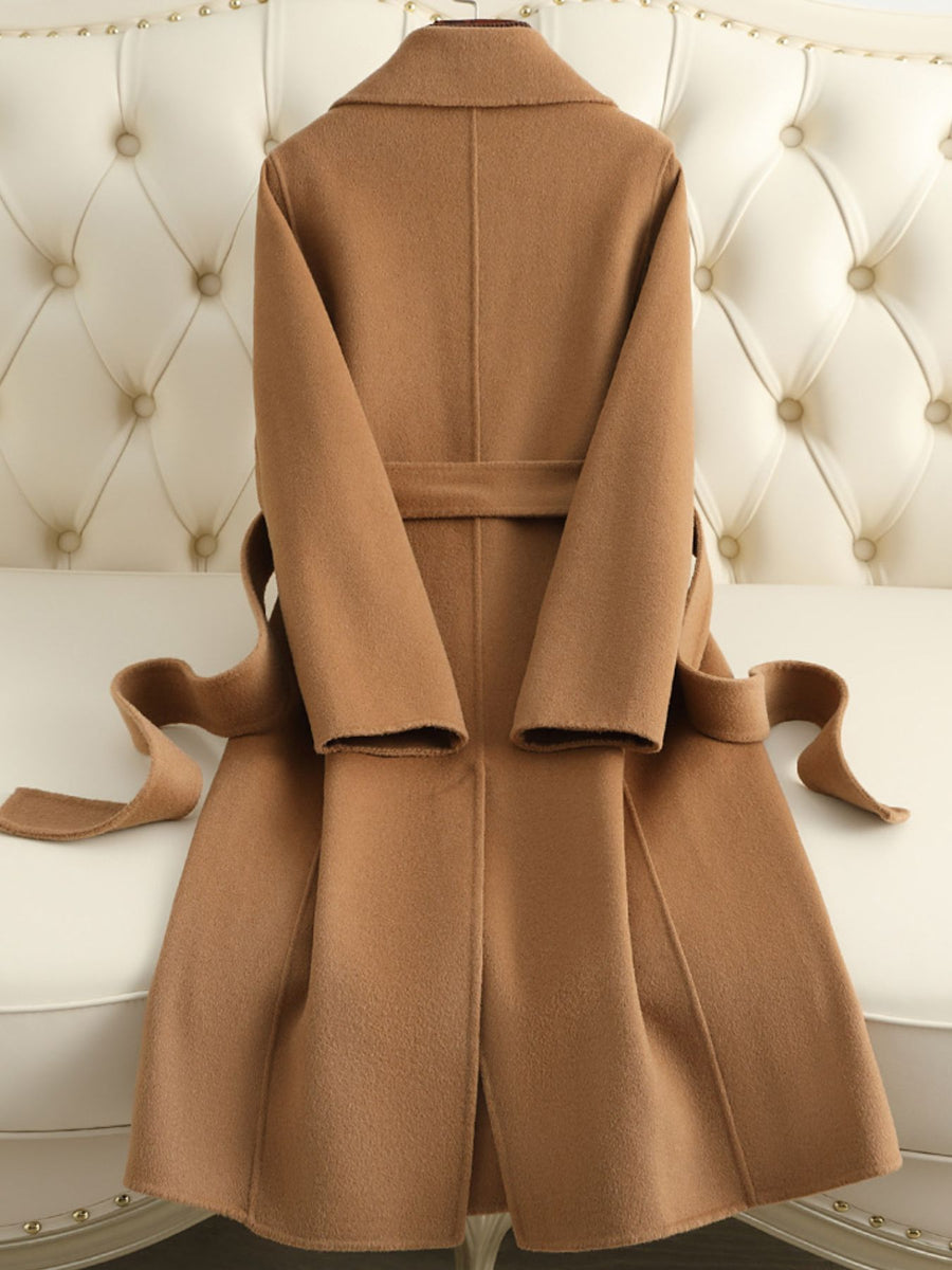 Black A-line wool coat with notch lapel