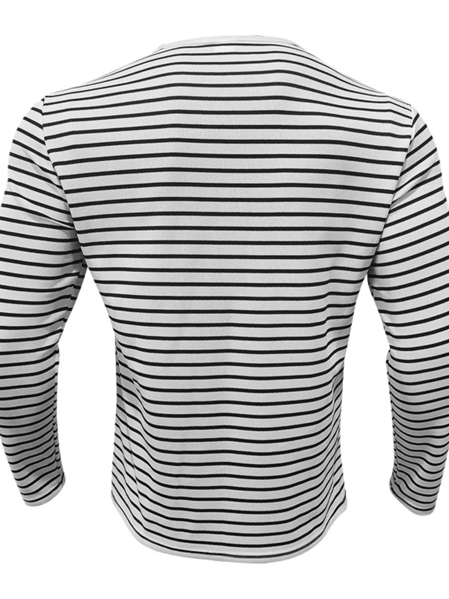 Men's Full Size Striped Long Sleeve Henley T-shirt in Dark Khaki