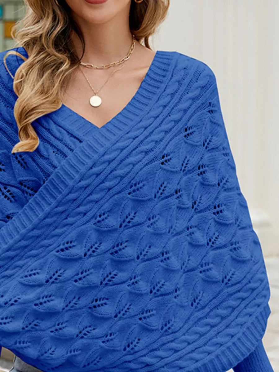 Cable Knit Batwing Sleeve Sweater in Black, view 14