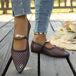 flats featuring geometric in Brown with Mesh, Rubber Imported Size &amp texture