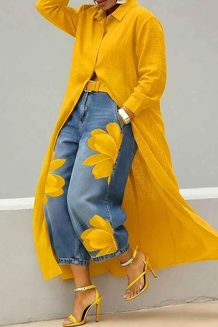 Orange Button Up Long Sleeve Longline Shirt