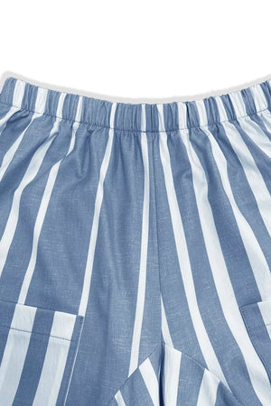 Light Blue with Striped Wide-leg Pants