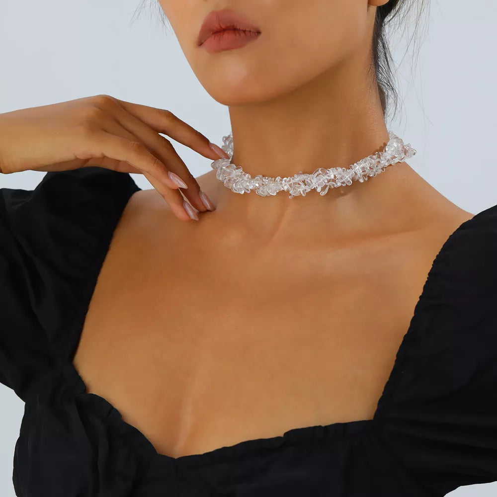 White Irregular Glass 18k Gold-plated Choker Necklace